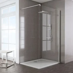 Paroi de douche à l'italienne l.140 x H.200 cm, Walk In, verre transparent anticalcaire, profilé chromé, Schulte Masterclass Espace 8 T