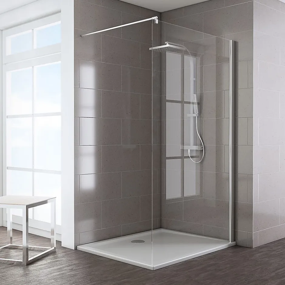 Paroi de douche à l'italienne l.140 x H.200 cm, Walk In, verre transparent anticalcaire, profilé chromé, Schulte Masterclass Espace 8 T