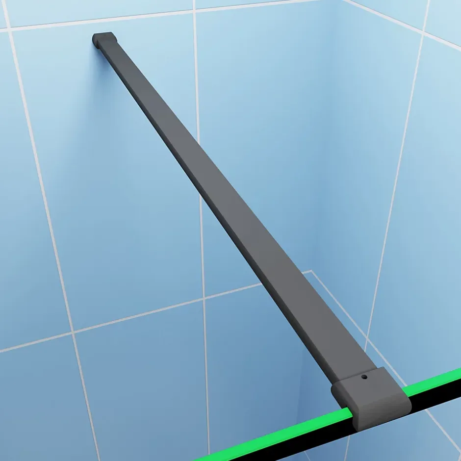 Paroi de douche à l'italienne noir 140x200cm - 8mm verre anticalcaire + Étagère de Douche 140cm + barre de fixation 140cm* Paroi De Douche