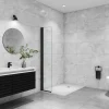AICA Sanitaire Paroi de douche à l'italienne pivotante mural - 8 mm verre anticalcaire, alu Noir - 45x200 cm