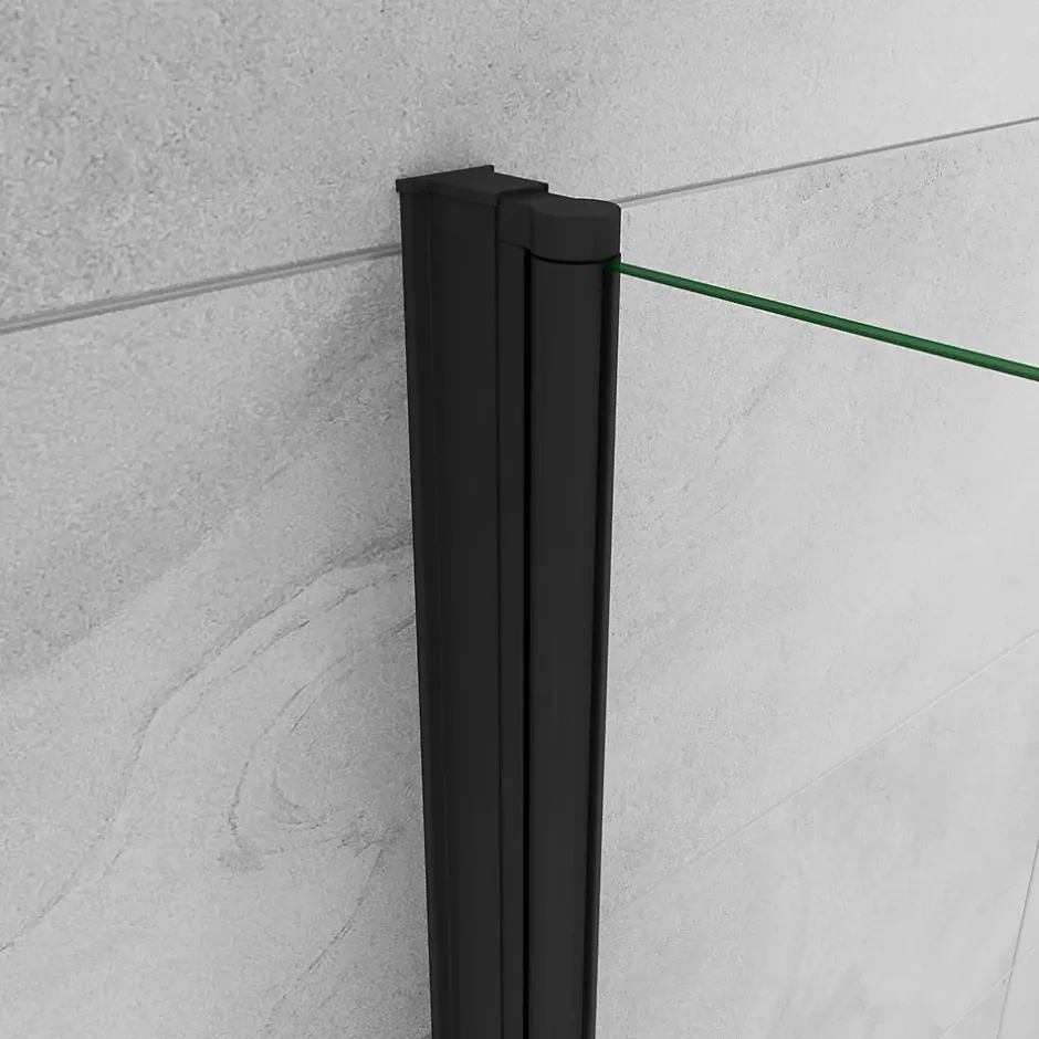 AICA Sanitaire Paroi de douche à l'italienne pivotante mural - 8 mm verre anticalcaire, alu Noir - 45x200 cm
