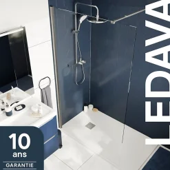 Paroi de douche à l'italienne fixe l.80 x H.195 cm, verre transparent, profilés alu chrome, GoodHome Ledava* Paroi De Douche