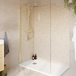 Paroi de douche à l'italienne fixe l.120 x H.195 cm, profilés alu finition doré brossé, GoodHome Ledava* Paroi De Douche