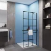 Paroi de douche à l'italienne noir 100x200cm + Étagère de Douche 100cm alu - 8mm Verre sécurité + barre de fixation noir 45cm* Paroi De Douche