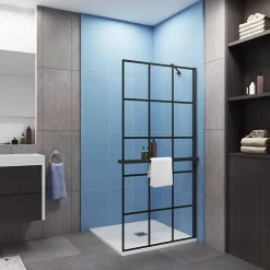 Paroi de douche à l'italienne noir 100x200cm + Étagère de Douche 100cm alu - 8mm Verre sécurité + barre de fixation noir 45cm* Paroi De Douche