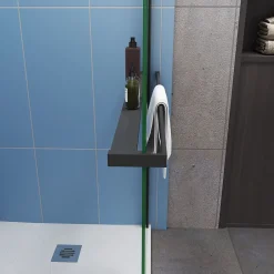 Paroi de douche à l'italienne noir 100x200cm + Étagère de Douche 100cm alu - 8mm Verre sécurité + barre de fixation noir 45cm* Paroi De Douche