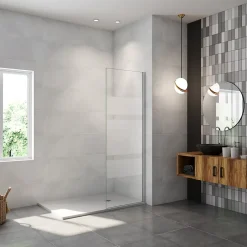 paroi de douche à l'italienne chromé 60x190cm,6mm verre anticalcaire,paroi fixe avec bandes horizontales sérigraphiées