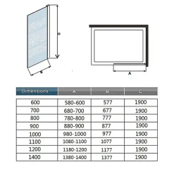 paroi de douche à l'italienne chromé 60x190cm,6mm verre anticalcaire,paroi fixe avec bandes horizontales sérigraphiées