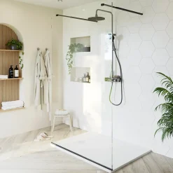 Paroi de douche à l'italienne centrale l.120 x 195 cm, profilés alu noir mat, GoodHome Ledava