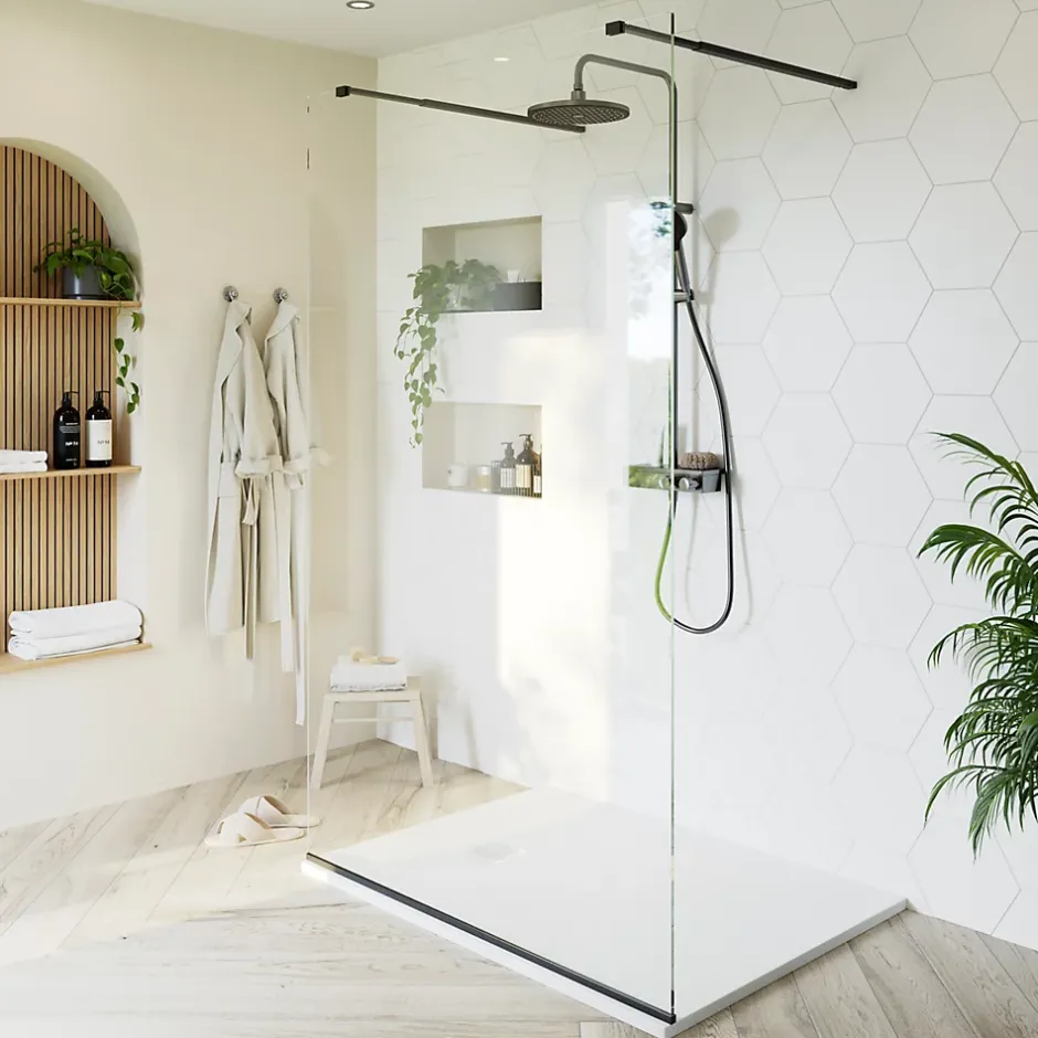 Paroi de douche à l'italienne centrale l.120 x 195 cm, profilés alu noir mat, GoodHome Ledava