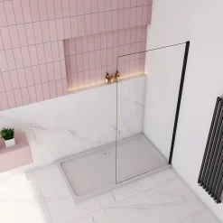 paroi de douche à l'italienne fixe 90x200cm,style atelier,Profilé en aluminium noir mat,en 8mm verre anticalcaire,sans receveur* Paroi De Douche
