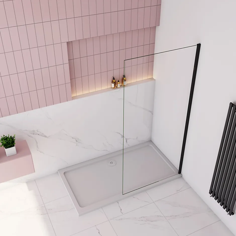 paroi de douche à l'italienne fixe 90x200cm,style atelier,Profilé en aluminium noir mat,en 8mm verre anticalcaire,sans receveur* Paroi De Douche