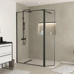 Paroi de douche à l'italienne et volet noir Galedo Dark Edge transparent 120+40cm* Paroi De Douche