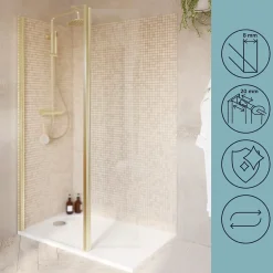 Paroi de douche à l'italienne + volet pivotant l.80+45 x 195 cm, profilés alu finition doré brossé, GoodHome Ledava* Paroi De Douche