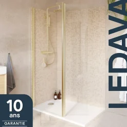 Paroi de douche à l'italienne + volet pivotant l.80+45 x 195 cm, profilés alu finition doré brossé, GoodHome Ledava* Paroi De Douche