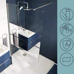 Paroi de douche à l'italienne fixe l.100 x H.195 cm, bandes miroir, profilés alu chrome, GoodHome Ledava* Paroi De Douche