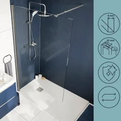 Paroi de douche à l'italienne fixe l.70 x H.195 cm, verre transparent, profilés alu chrome, GoodHome Ledava* Paroi De Douche