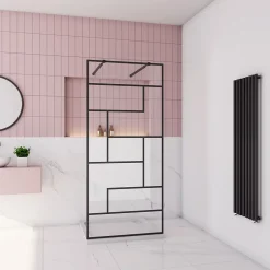 Paroi de douche à l'italienne 100x200cm avec 2 barre de fixation carrée 73-120cm,8mm verre anticalcaire,style atelier -Noir mat
