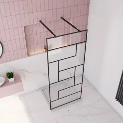 Paroi de douche à l'italienne 100x200cm avec 2 barre de fixation carrée 73-120cm,8mm verre anticalcaire,style atelier -Noir mat
