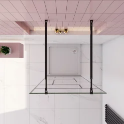 Paroi de douche à l'italienne 100x200cm avec 2 barre de fixation carrée 73-120cm,8mm verre anticalcaire,style atelier -Noir mat
