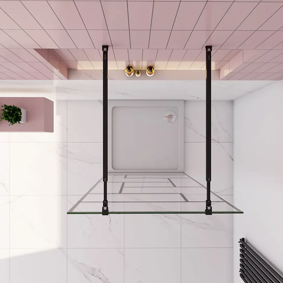 Paroi de douche à l'italienne 100x200cm avec 2 barre de fixation carrée 73-120cm,8mm verre anticalcaire,style atelier -Noir mat