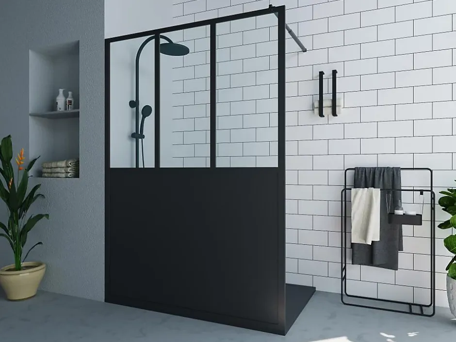 Vente-unique Paroi de douche à l'italienne style atelier - Noir mat - 140 x 200 cm - URBANIK* Paroi De Douche
