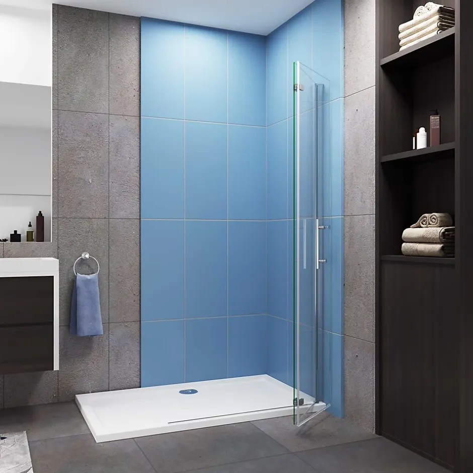 Paroi de douche à l'italienne chrome L75 x H195cm style atelier,pivotante et pliante,6mm verre anticalcaire