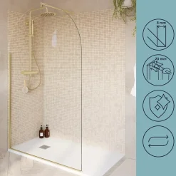 Paroi de douche à l'italienne arrondie l.120 x 198 cm, profilés alu finition doré brossé, GoodHome Ledava* Paroi De Douche