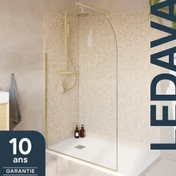 Paroi de douche à l'italienne arrondie l.120 x 198 cm, profilés alu finition doré brossé, GoodHome Ledava* Paroi De Douche