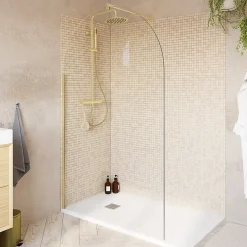 Paroi de douche à l'italienne arrondie l.120 x 198 cm, profilés alu finition doré brossé, GoodHome Ledava* Paroi De Douche