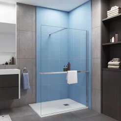 Paroi de douche à l'italienne Chrome 140x200cm - 8mm verre anticalcaire + Barre de fixation 140cm + Étagère de Douche 140cm* Paroi De Douche