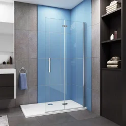 Paroi de douche à l'italienne chrome L75 x H185cm style atelier,pivotante et pliante,6mm verre anticalcaire