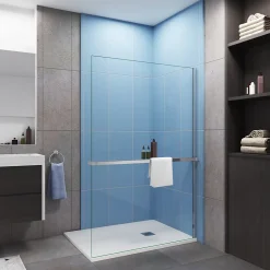 Paroi de douche à l'italienne Chrome 140x200cm - 8mm verre anticalcaire + + Étagère de Douche 140cm en alu* Paroi De Douche