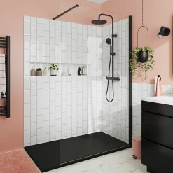 Paroi de douche à l'italienne fixe l.100 x H.195 cm, verre transparent, profilés alu noir, GoodHome Ledava* Paroi De Douche