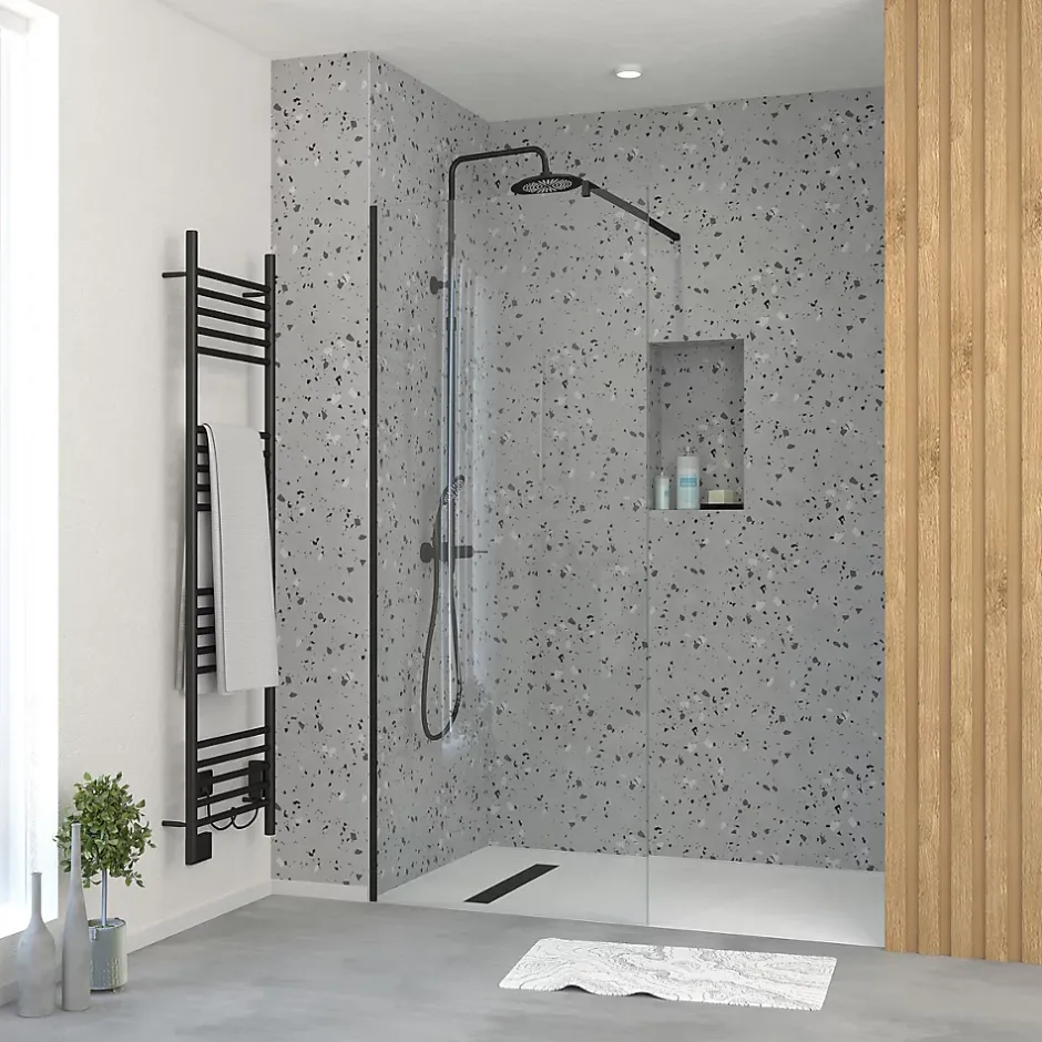 Paroi de douche à l'italienne H.195 x l.90 cm, ép. 5 mm, profilé noir, Galedo Essentiel