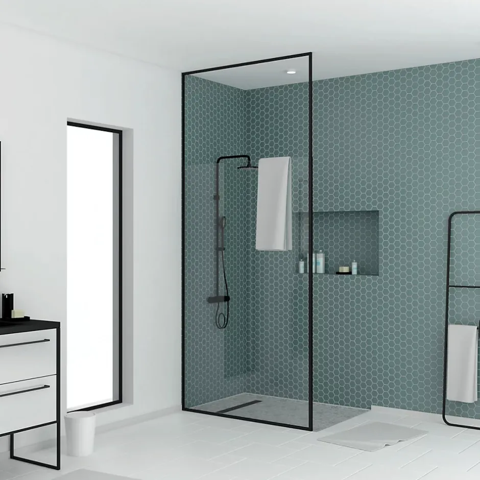 Paroi de douche à l'italienne extensible H.203/273 x l.120 cm, ép. 6 mm, profilé noir, Galedo* Paroi De Douche