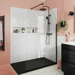 Paroi de douche à l'italienne arrondie l.120 x 198 cm, profilés alu finition noir mat, GoodHome Ledava* Paroi De Douche