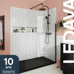 Paroi de douche à l'italienne arrondie l.120 x 198 cm, profilés alu finition noir mat, GoodHome Ledava* Paroi De Douche