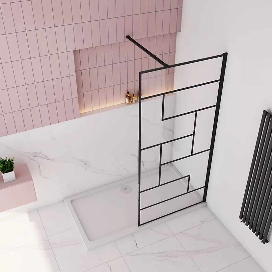 Paroi de douche à l'italienne 100x200cm avec barre de fixation carrée 90cm,8mm verre anticalcaire,style atelier -Noir mat