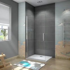 AICA Sanitaire Paroi de douche à l'italienne pivotante 75x180cm - 6mm verre anticalcaire - profilé noir mat - Installer réversible* Paroi De Douche
