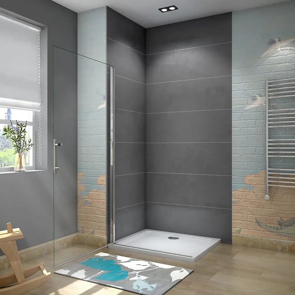 AICA Sanitaire Paroi de douche à l'italienne pivotante 75x180cm - 6mm verre anticalcaire - profilé noir mat - Installer réversible* Paroi De Douche