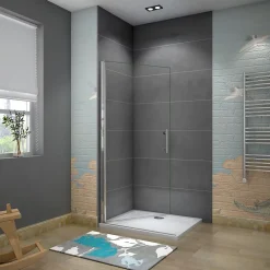 AICA Sanitaire Paroi de douche à l'italienne pivotante 75x180cm - 6mm verre anticalcaire - profilé noir mat - Installer réversible* Paroi De Douche