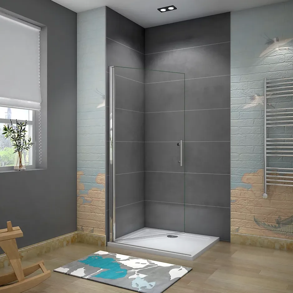 AICA Sanitaire Paroi de douche à l'italienne pivotante 75x180cm - 6mm verre anticalcaire - profilé noir mat - Installer réversible* Paroi De Douche