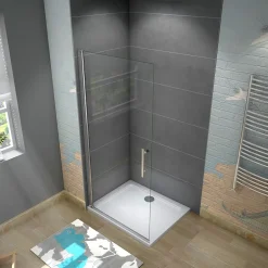 AICA Sanitaire Paroi de douche à l'italienne pivotante 75x180cm - 6mm verre anticalcaire - profilé noir mat - Installer réversible* Paroi De Douche