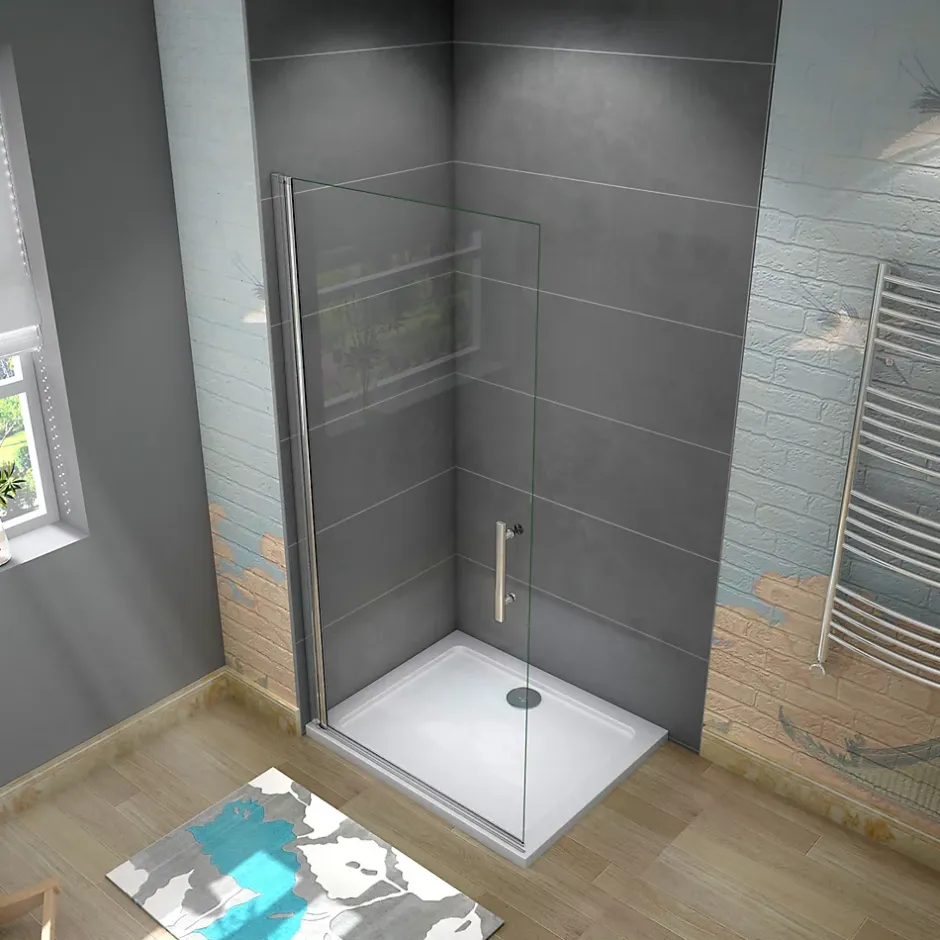 AICA Sanitaire Paroi de douche à l'italienne pivotante 75x180cm - 6mm verre anticalcaire - profilé noir mat - Installer réversible* Paroi De Douche