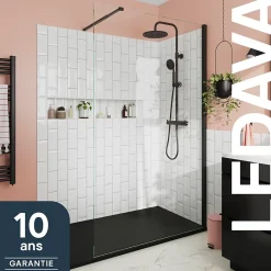Paroi de douche à l'italienne fixe l.120 x H.195 cm, verre transparent, profilés alu noir, GoodHome Ledava