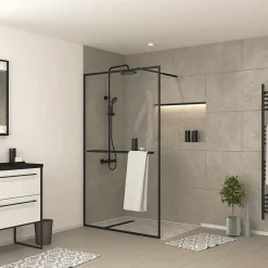Paroi de douche à l'italienne avec porte-serviettes H.200 x l.120 cm, ép. 6 mm, profilé noir, Galedo Edge