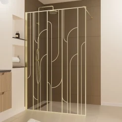 Paroi de douche à l'italienne fixe l.120 x H.195 cm, motifs art déco, doré brossé, Galedo Art Deco