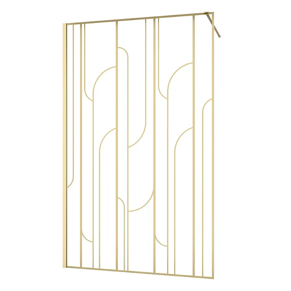 Paroi de douche à l'italienne fixe l.120 x H.195 cm, motifs art déco, doré brossé, Galedo Art Deco