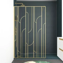 Paroi de douche à l'italienne fixe l.120 x H.195 cm, motifs art déco, doré brossé, Galedo Art Deco